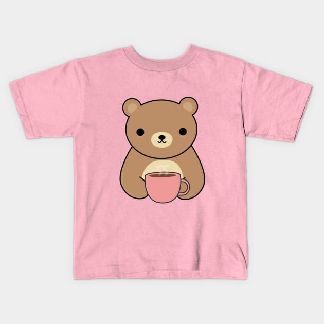 Cute Brown Bear Drinking Coffee T-Shirt Kids T-Shirt by happinessinatee